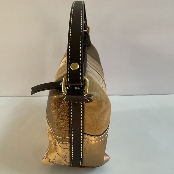 Coach Y2K Gold Patchwork Suede Canvas Metallic Leather Baguette Demi Mimi Bag - Picture 6 of 13